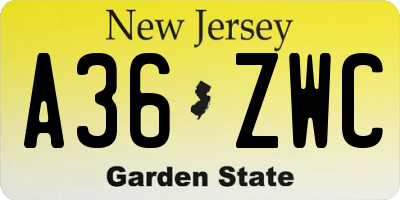 NJ license plate A36ZWC