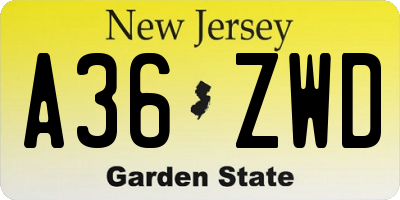 NJ license plate A36ZWD