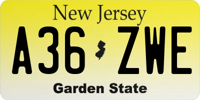 NJ license plate A36ZWE