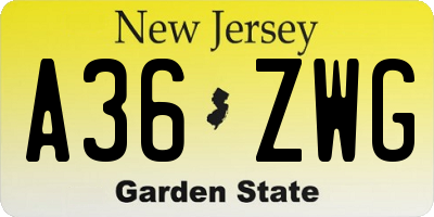 NJ license plate A36ZWG