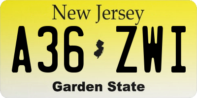 NJ license plate A36ZWI