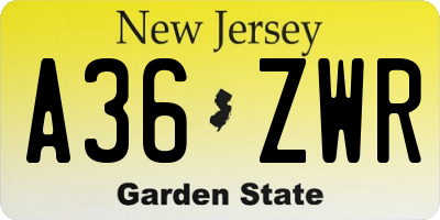 NJ license plate A36ZWR