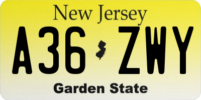 NJ license plate A36ZWY
