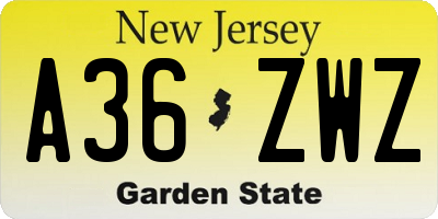 NJ license plate A36ZWZ