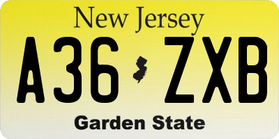 NJ license plate A36ZXB