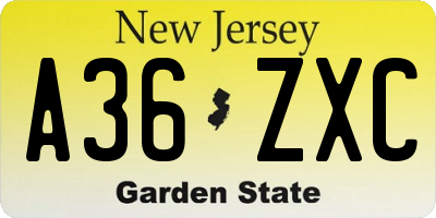 NJ license plate A36ZXC