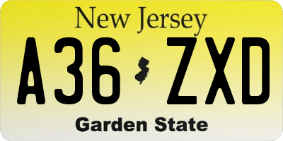 NJ license plate A36ZXD