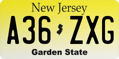 NJ license plate A36ZXG