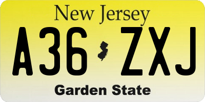 NJ license plate A36ZXJ
