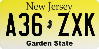 NJ license plate A36ZXK