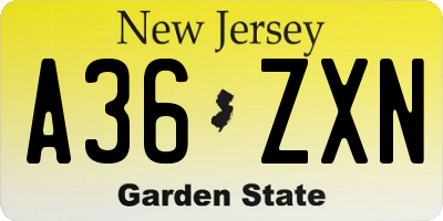 NJ license plate A36ZXN