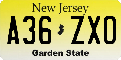 NJ license plate A36ZXO