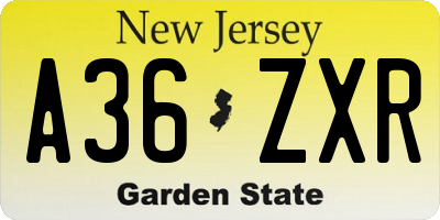 NJ license plate A36ZXR