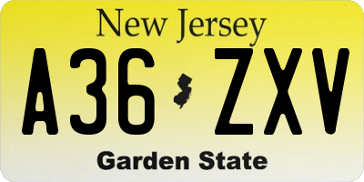 NJ license plate A36ZXV