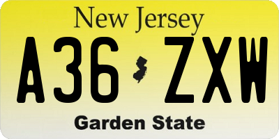 NJ license plate A36ZXW