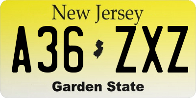 NJ license plate A36ZXZ