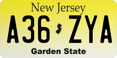 NJ license plate A36ZYA