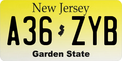 NJ license plate A36ZYB