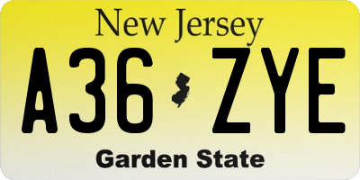 NJ license plate A36ZYE