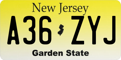 NJ license plate A36ZYJ