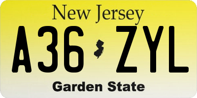 NJ license plate A36ZYL