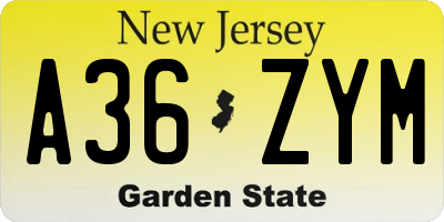 NJ license plate A36ZYM