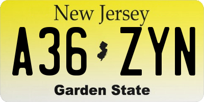 NJ license plate A36ZYN