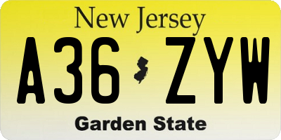 NJ license plate A36ZYW