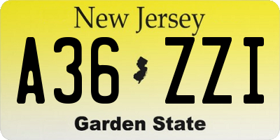 NJ license plate A36ZZI