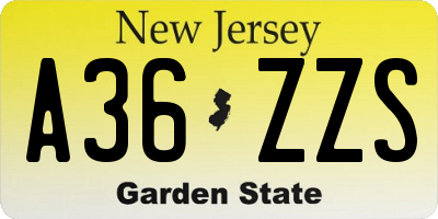 NJ license plate A36ZZS