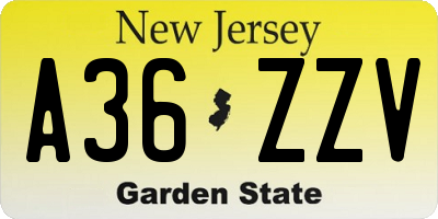 NJ license plate A36ZZV