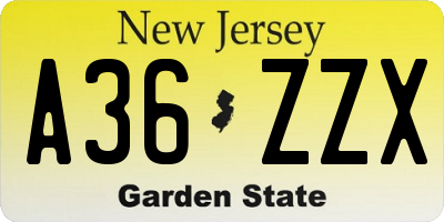 NJ license plate A36ZZX