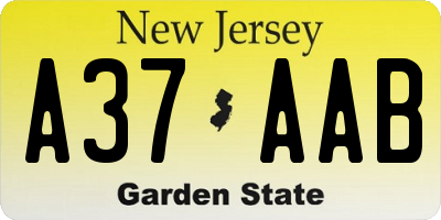 NJ license plate A37AAB