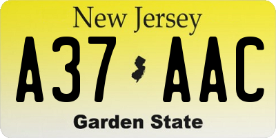 NJ license plate A37AAC
