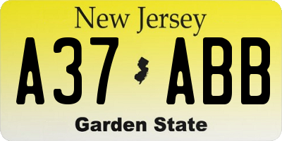 NJ license plate A37ABB