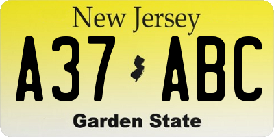 NJ license plate A37ABC