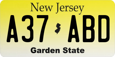 NJ license plate A37ABD