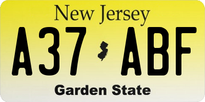 NJ license plate A37ABF