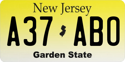 NJ license plate A37ABO