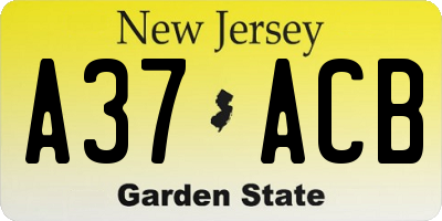 NJ license plate A37ACB