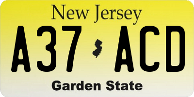 NJ license plate A37ACD