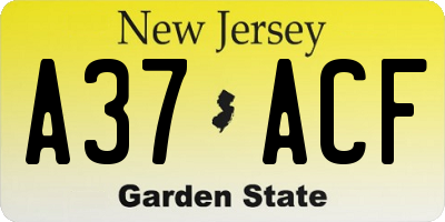NJ license plate A37ACF