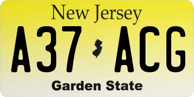NJ license plate A37ACG