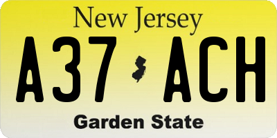 NJ license plate A37ACH