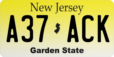 NJ license plate A37ACK