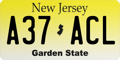 NJ license plate A37ACL