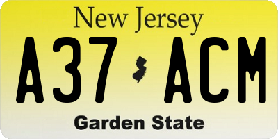 NJ license plate A37ACM