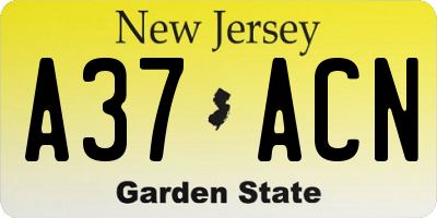 NJ license plate A37ACN