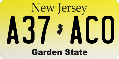 NJ license plate A37ACO