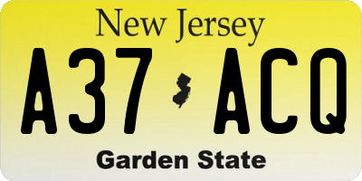 NJ license plate A37ACQ